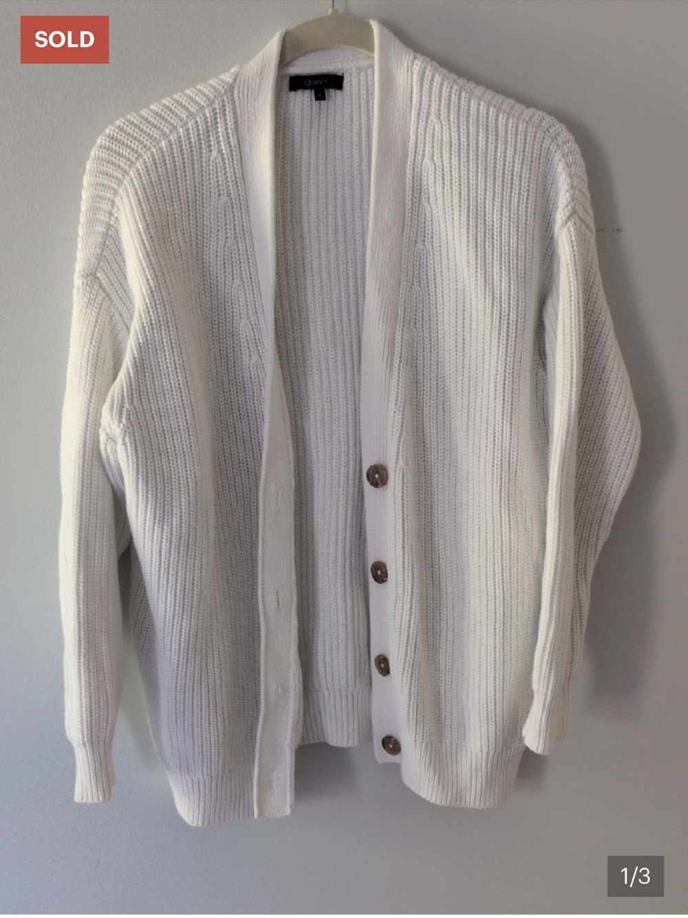 Quince Ivory Boyfriend Cotton Cardigan